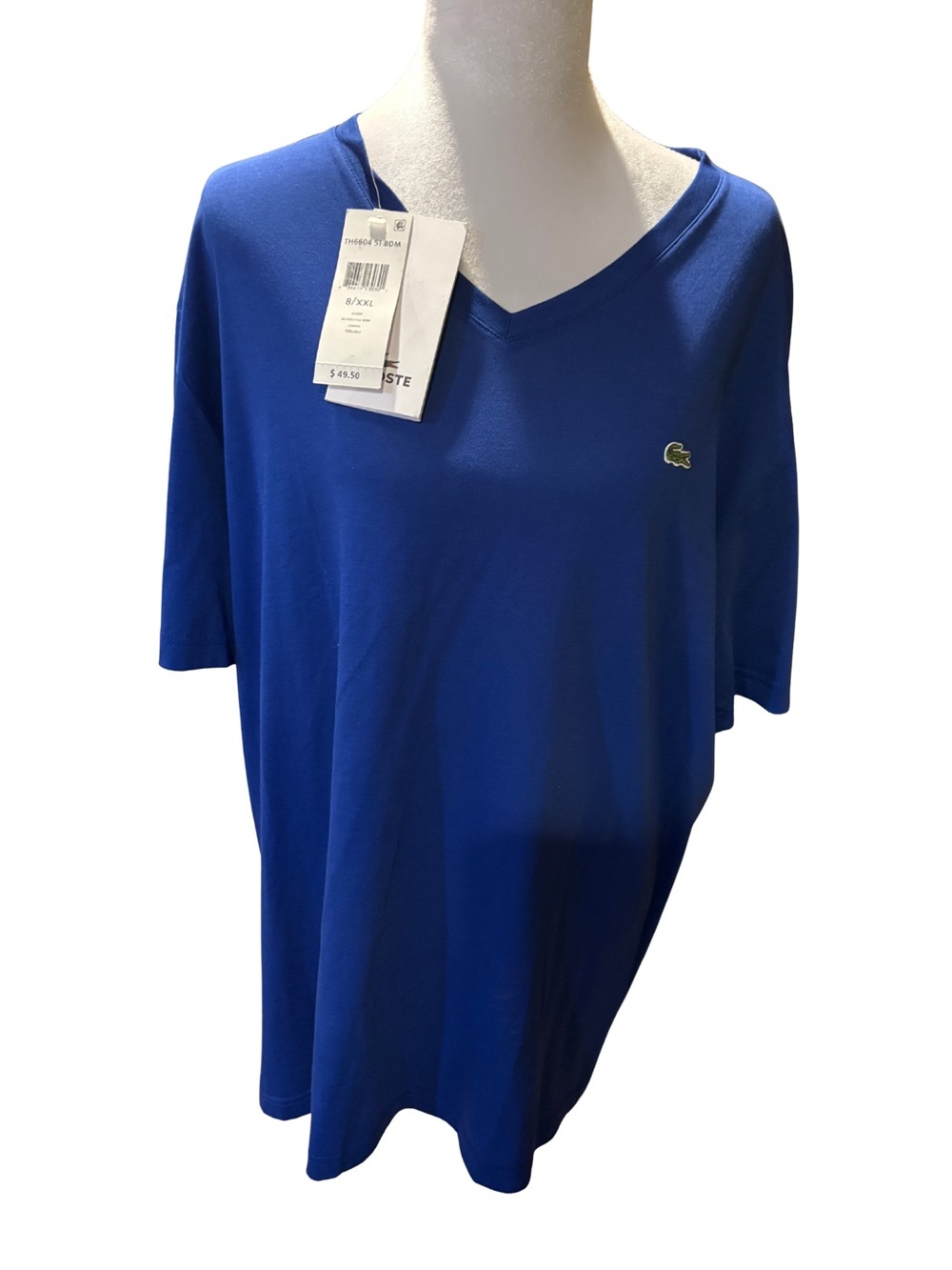 Lacoste Men’s XXL Blue Pima Cotton V-Neck T-Shirt NWT Crocodile Logo